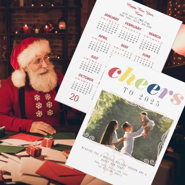 Cartes Pour Fêtes Annuelles Calendrier 2025 Moderne Vacances Nouvel An Photo (2025 Calendar Modern Holiday New Year Photo Holiday Card Elegant Family Monogram)