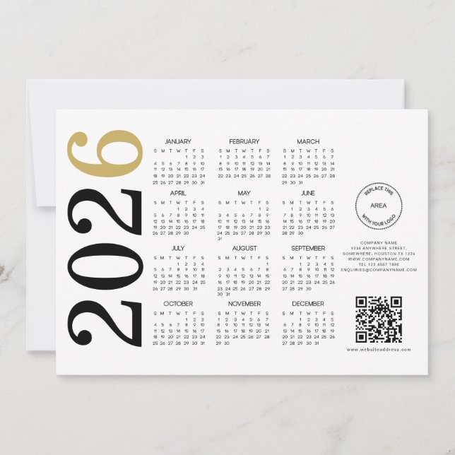 Cartes Pour Fêtes Annuelles Calendrier 2026 Business Logo QR Code Bonne année (Devant)