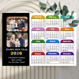 Cartes Pour Fêtes Annuelles Calendrier 2026 Famille 2 Photo moderne noir color