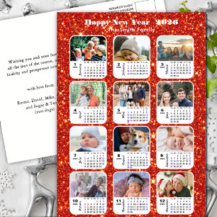 Cartes Pour Fêtes Annuelles Calendrier 2026 Famille Moderne 12 Photo Paillette