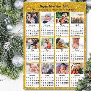 Cartes Pour Fêtes Annuelles Calendrier 2026 Famille Moderne 12 Photos Fête Or