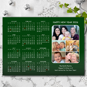 Cartes Pour Fêtes Annuelles Calendrier 2026 Famille Photo Vert Moderne Minimal