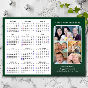 Cartes Pour Fêtes Annuelles Calendrier 2026 Famille Photo Vert Moderne Minimal