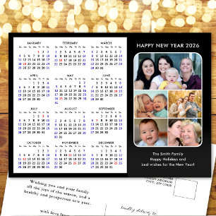 Cartes Pour Fêtes Annuelles Calendrier 2026 Famille Photo Vert Moderne Minimal
