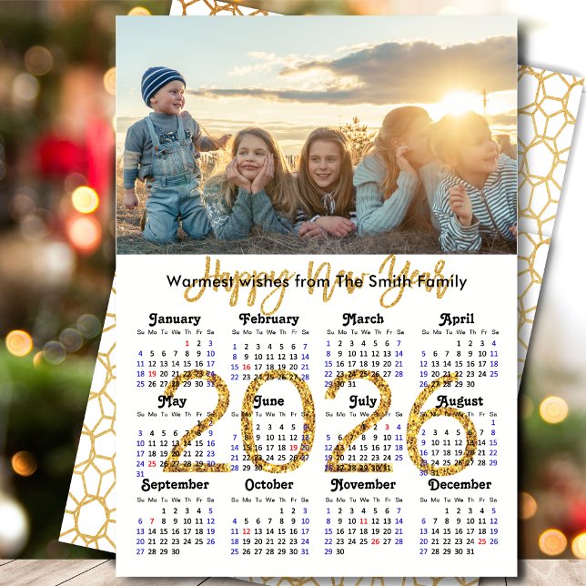Cartes Pour Fêtes Annuelles Calendrier 2026 Parties scintillant d'or Script ph (Créateur téléchargé)