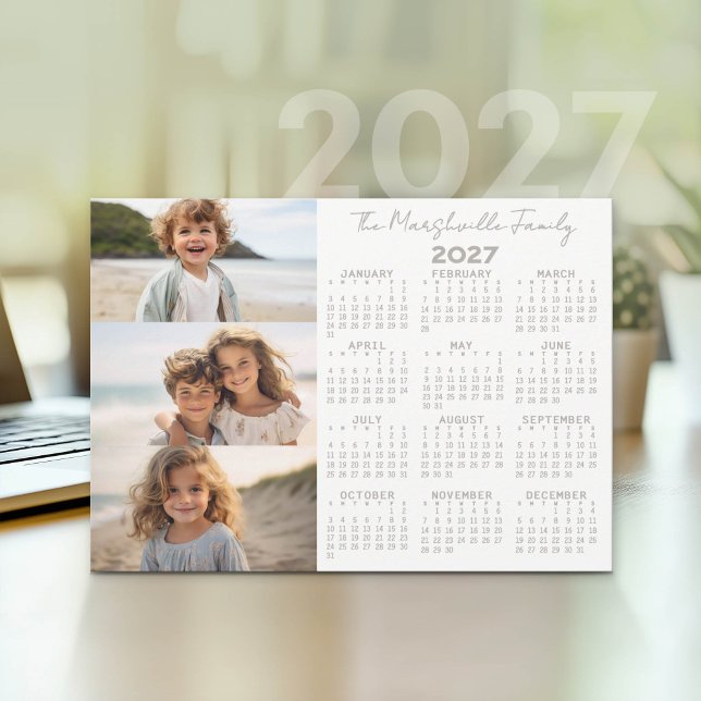 Cartes Pour Fêtes Annuelles Calendrier 2027 - 3 Photos - Basic Grey Blanc (2027 calendar as a holiday card)