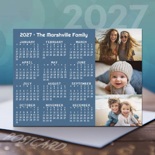 Cartes Pour Fêtes Annuelles Calendrier 2027 3 Photos Minimal Bleu Blanc
