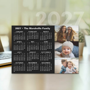 Cartes Pour Fêtes Annuelles Calendrier 2027 3 Photos Minimal Noir Blanc