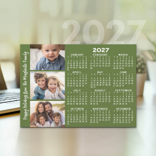 Cartes Pour Fêtes Annuelles Calendrier 2027 avec 3 collages de photos - vert
