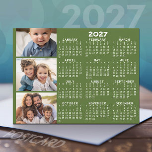 Cartes Pour Fêtes Annuelles Calendrier 2027 avec 3 collages de photos - vert
