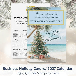 Cartes Pour Fêtes Annuelles Calendrier 2027 Logo Entreprise QR Plage 