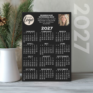 Cartes Pour Fêtes Annuelles Calendrier 2027 - logo, photo, entreprise - noir