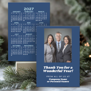 Cartes Pour Fêtes Annuelles Calendrier 2027, Photo - Merci - Entreprise Bleue