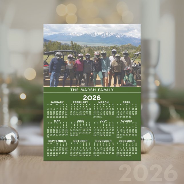 Cartes Pour Fêtes Annuelles Calendrier avec photo - Vue annuelle complète (2026 Calendar Card)