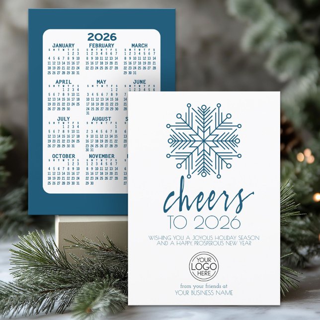 Cartes Pour Fêtes Annuelles Calendrier - Bonne année Blue Snowflake Business (2026 Calendar on a Business Holiday Card)