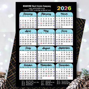 Cartes Pour Fêtes Annuelles Calendrier Business 2026 Black Blue Minimalist