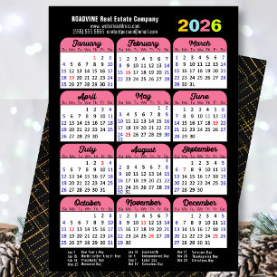 Cartes Pour Fêtes Annuelles Calendrier Business 2026 Minimaliste rose noir