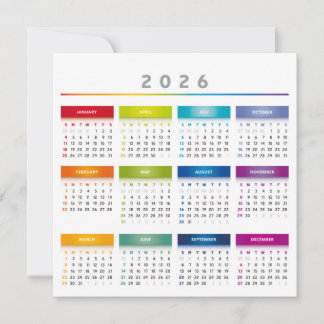 Cartes Pour Fêtes Annuelles Calendrier coloré 2026 - Couleurs arc-en-ciel 3 co