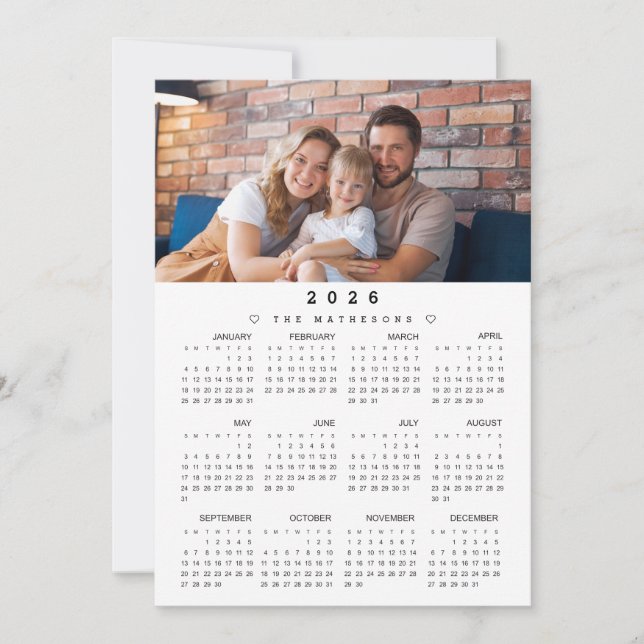 Cartes Pour Fêtes Annuelles Calendrier de l'année complète 2026 avec photo (Devant)