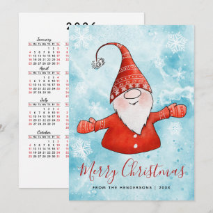 Cartes Pour Fêtes Annuelles Calendrier de Noël 2026 Gnome Bleu Rouge