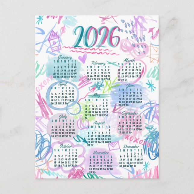 Cartes Pour Fêtes Annuelles Calendrier des scripts d'aquarelle (Devant)