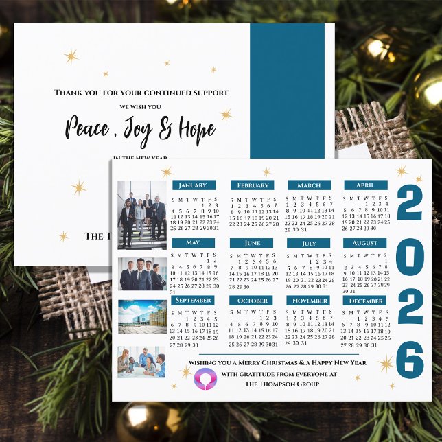 Cartes Pour Fêtes Annuelles Calendrier Entreprise 2026 avec logo de l'entrepri (2026 Calendar Corporate Business with Company Logo Holiday Postcard)