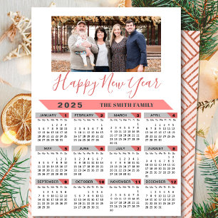 Cartes Pour Fêtes Annuelles Calendrier Famille Photo Pink Script Simple 2025