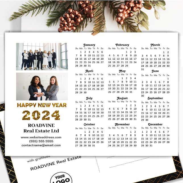 Cartes Pour Fêtes Annuelles Calendrier Gold 2024 Entreprise 2 Photo moderne (Créateur téléchargé)