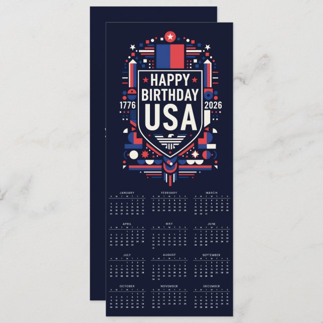 Cartes Pour Fêtes Annuelles Calendrier Joyeux anniversaire USA 250 (Devant / Derrière)