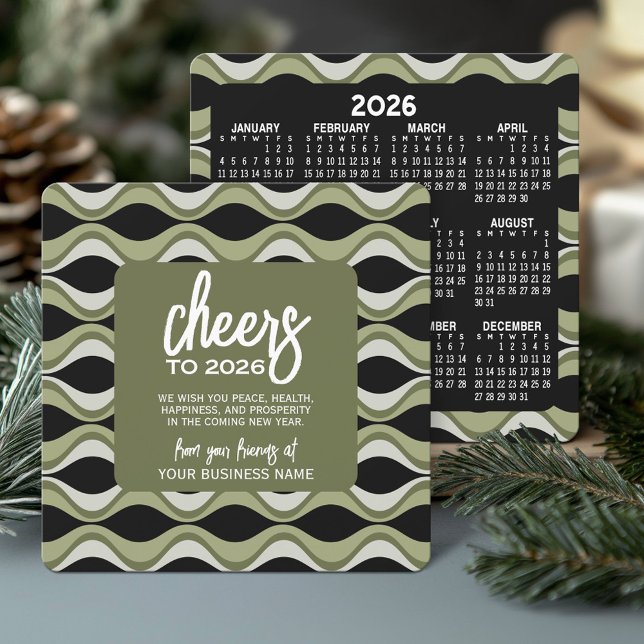 Cartes Pour Fêtes Annuelles Calendrier - MCM Olive Green Black - Affaires (Business Holiday Card with 2026 Calendar)