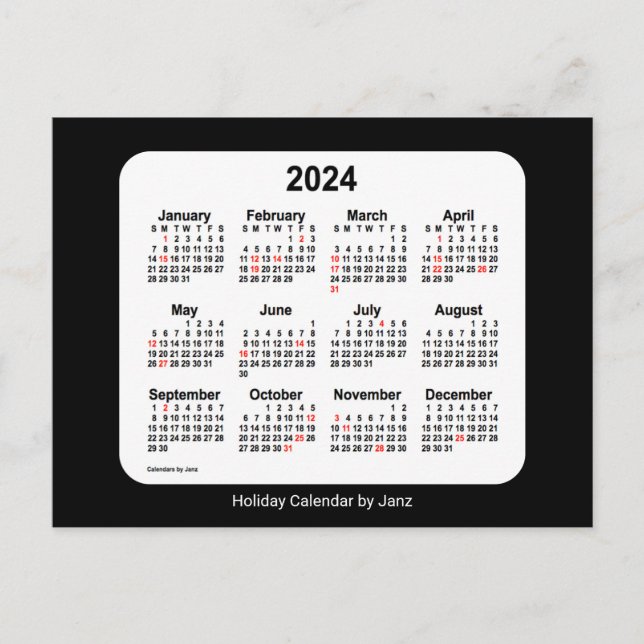 Cartes Pour Fêtes Annuelles Calendrier mini-vacances noir 2024 de Janz (Devant)