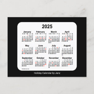 Cartes Pour Fêtes Annuelles Calendrier Mini Vacances Noir 2025 de Janz