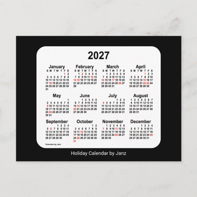 Cartes Pour Fêtes Annuelles Calendrier mini-vacances noir 2027 par Janz (Devant)