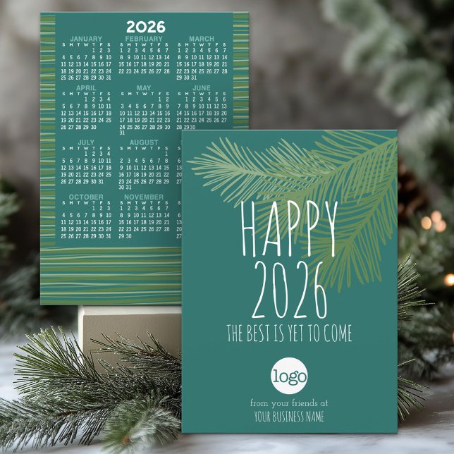 Cartes Pour Fêtes Annuelles Calendrier moderne - Logo Branches vertes - Affair (2026 Calendar on a Business Holiday Card)