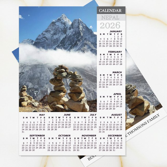 Cartes Pour Fêtes Annuelles Calendrier Népal 2026, Ama Dablan, Sagarmatha (Nepal Calendar 2026 / New Years Custom Wishes Card)