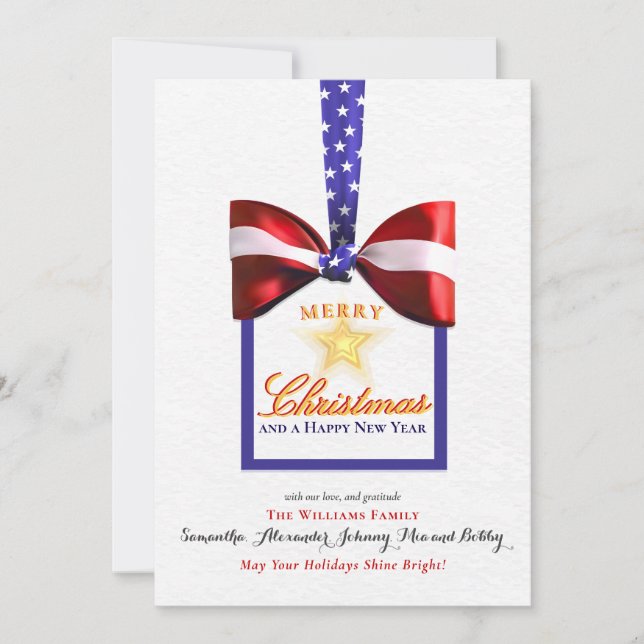Cartes Pour Fêtes Annuelles Calendrier Noël Patriotique Bow America Drapeau 20 (Devant)