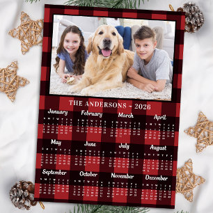 Cartes Pour Fêtes Annuelles Calendrier photo 2026 Red Buffalo Plaid Family Dog