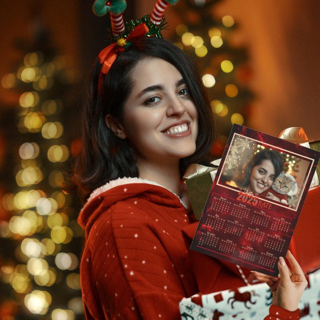 Cartes Pour Fêtes Annuelles Calendrier photo Élégant Rouge 2025 (2025 Elegant Red Photo Calendar Holiday Card)