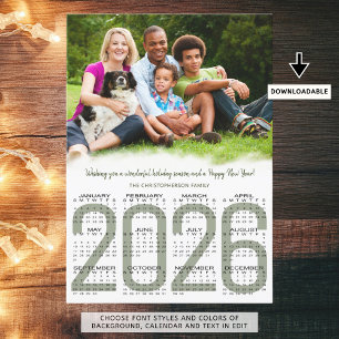Cartes Pour Fêtes Annuelles Calendrier Photo Noël 2026 Nouvel An Vert