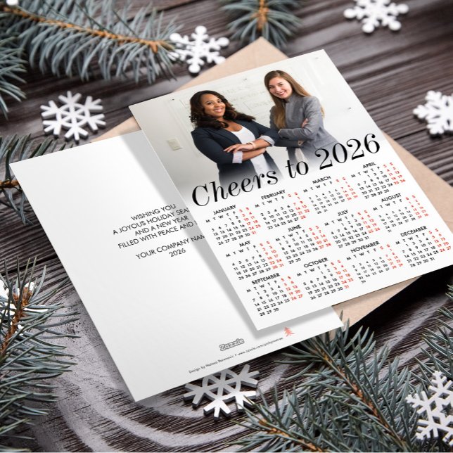 Cartes Pour Fêtes Annuelles Calendrier photo personnalisé minimal 2026 Cheers  (Créateur téléchargé)