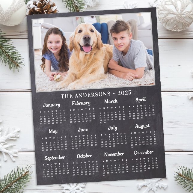 Cartes Pour Fêtes Annuelles Calendrier photo Rustic Chalkboard Family Chien 20 (Créateur téléchargé)