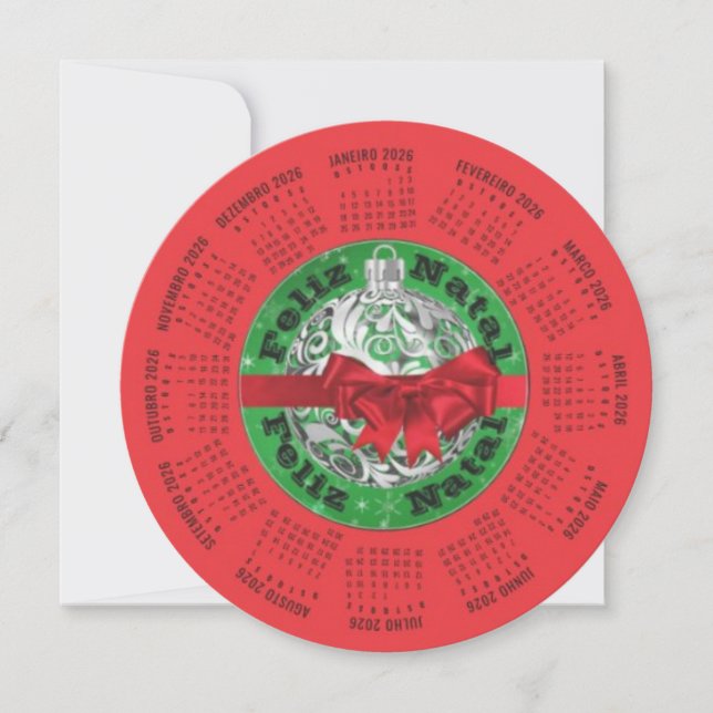 Cartes Pour Fêtes Annuelles Calendrier portugais 2026 Joyeux Noël (Devant)
