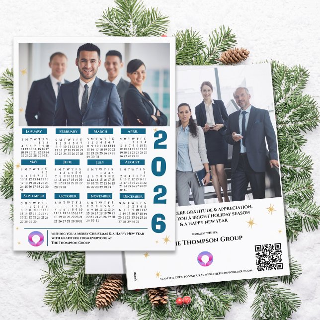 Cartes Pour Fêtes Annuelles Calendrier QRCODE Entreprise Logo Entreprise Entre (Corporate QRCODE Calendar Business Company Logo Holiday Postcard)
