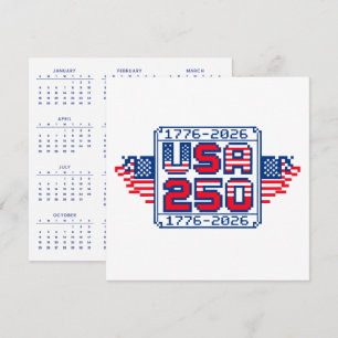 Cartes Pour Fêtes Annuelles Calendrier USA 250 – 1776 à 2026 Pixel Art