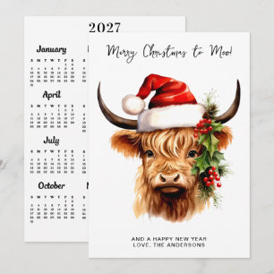 Cartes Pour Fêtes Annuelles Calendrier Vache des Highlands 2027 Joyeux Noël Fe