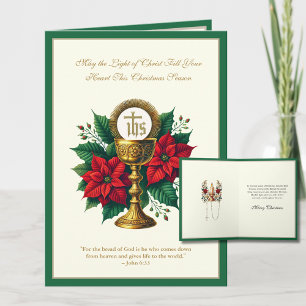 Cartes Pour Fêtes Annuelles Calice de l'Eucharistie catholique avec Poinsettia