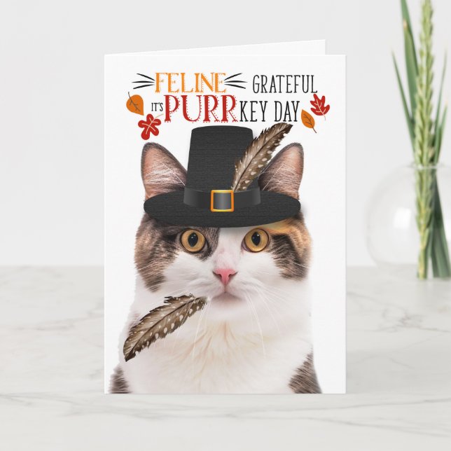 Cartes Pour Fêtes Annuelles Calico Cat Feline Grateful pour PURRkey Day (Devant)