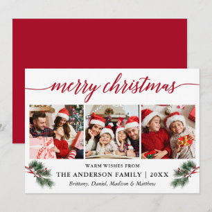 Cartes Pour Fêtes Annuelles Calliage Aquarelle Pines Baies 3 Photo Rouge