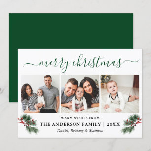 Cartes Pour Fêtes Annuelles Calliage Aquarelle Pines Baies 3 Photo Vert