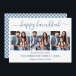 Cartes Pour Fêtes Annuelles Calligraphie 3 Photo Dusty Blue En vichy Hanoukka<br><div class="desc">Calligraphie moderne tendance Script 3 Photo Famille Photo Collage Happy Hanoukka Card - Dusty Blue and White Plaid En vichy Retour</div>